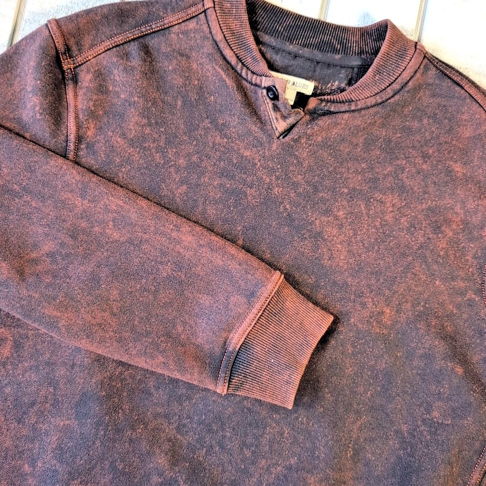 32 Bar Blues Sweater Men's Size Large Thick Raised Knit Brown Button Long Sleeve